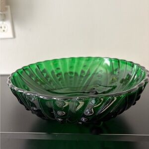 Vintage Anchor Hocking 1950’s  Forest Green Burple Footed Bowl - Preused